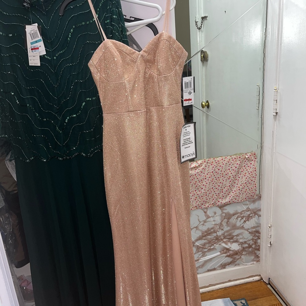 Rose gold sparkly prom dress